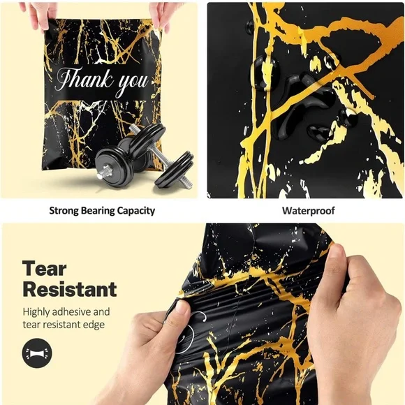 25 10X13 Poly Mailers Black Gold Veins Shipping Envelopes Bags PRICE IS FIRM - Picture 8 of 9